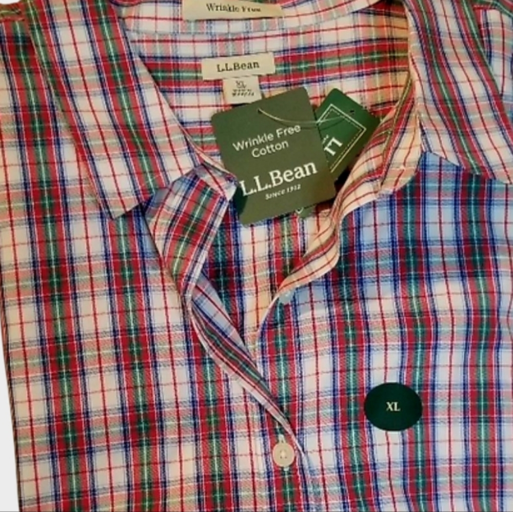 L.L. Bean Women's Oxford Shirt Wrinkle-Free Cotton Size XL NEW Red Green White